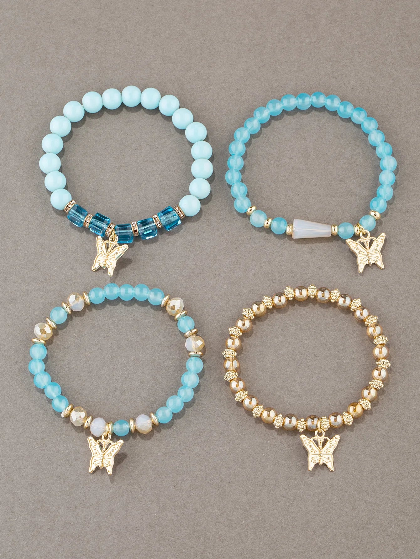 4Pcs Trendy Butterfly Elastic Beaded Bracelet Set For Women