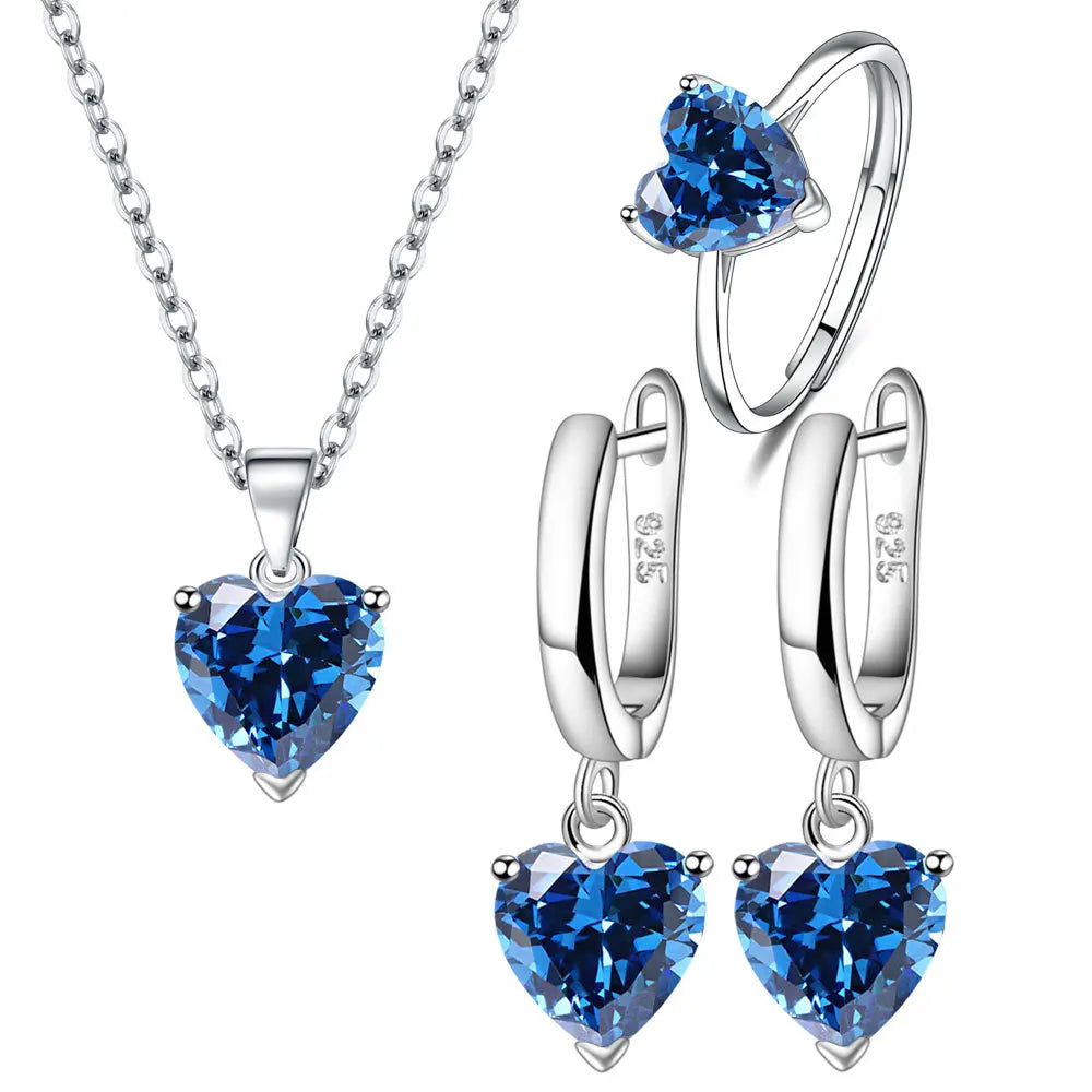 925 Sterling Silver Zircon Heart Jewelry Sets For Women
