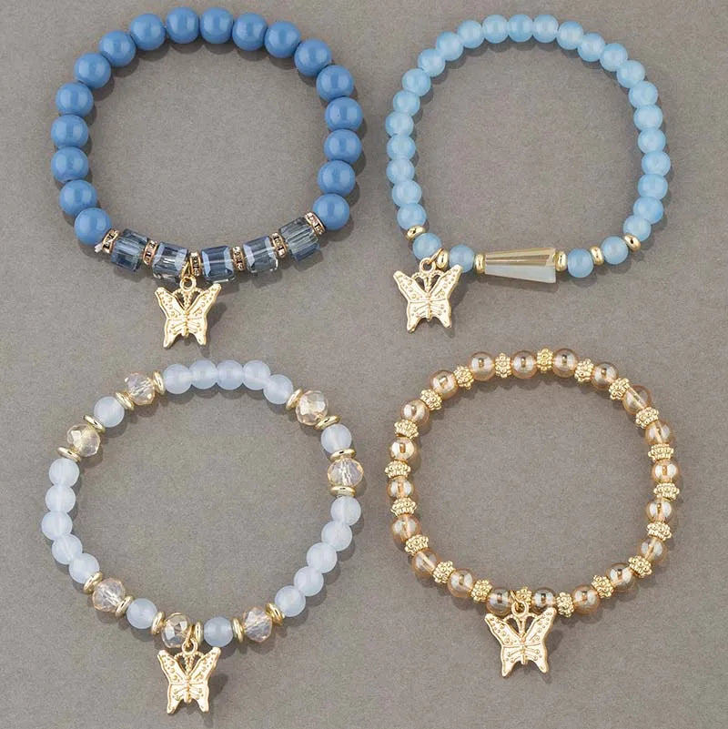 4Pcs Trendy Butterfly Elastic Beaded Bracelet Set For Women
