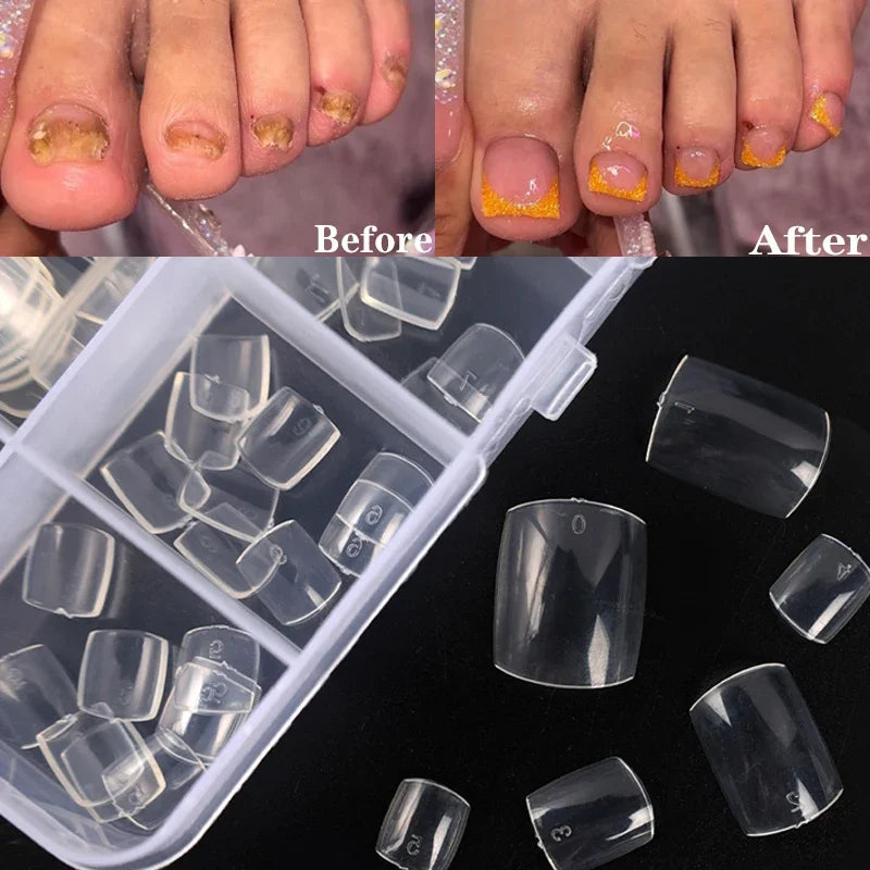French Square Fake Toe Nails 100pcs