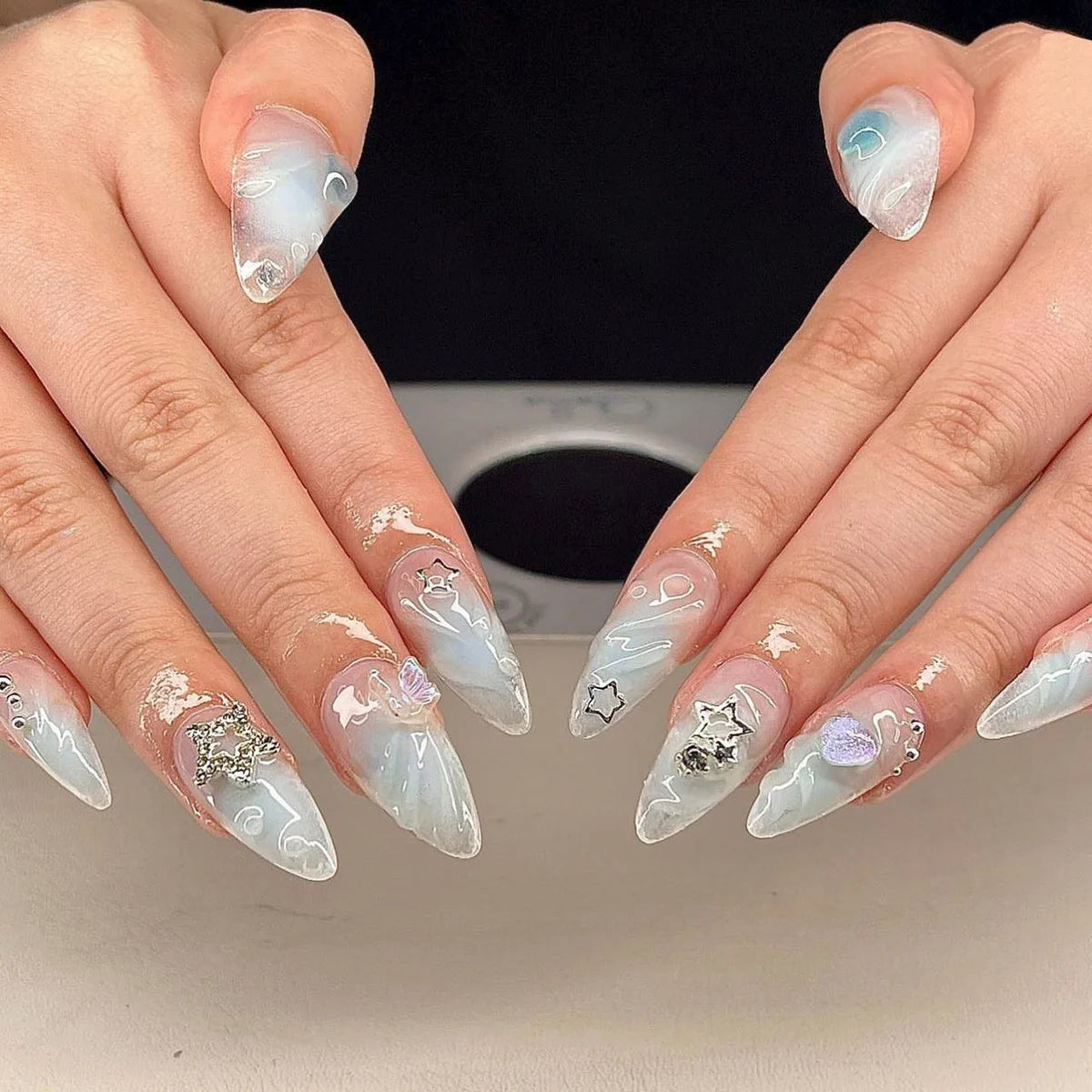 24Pcs Almond Long French False Nails