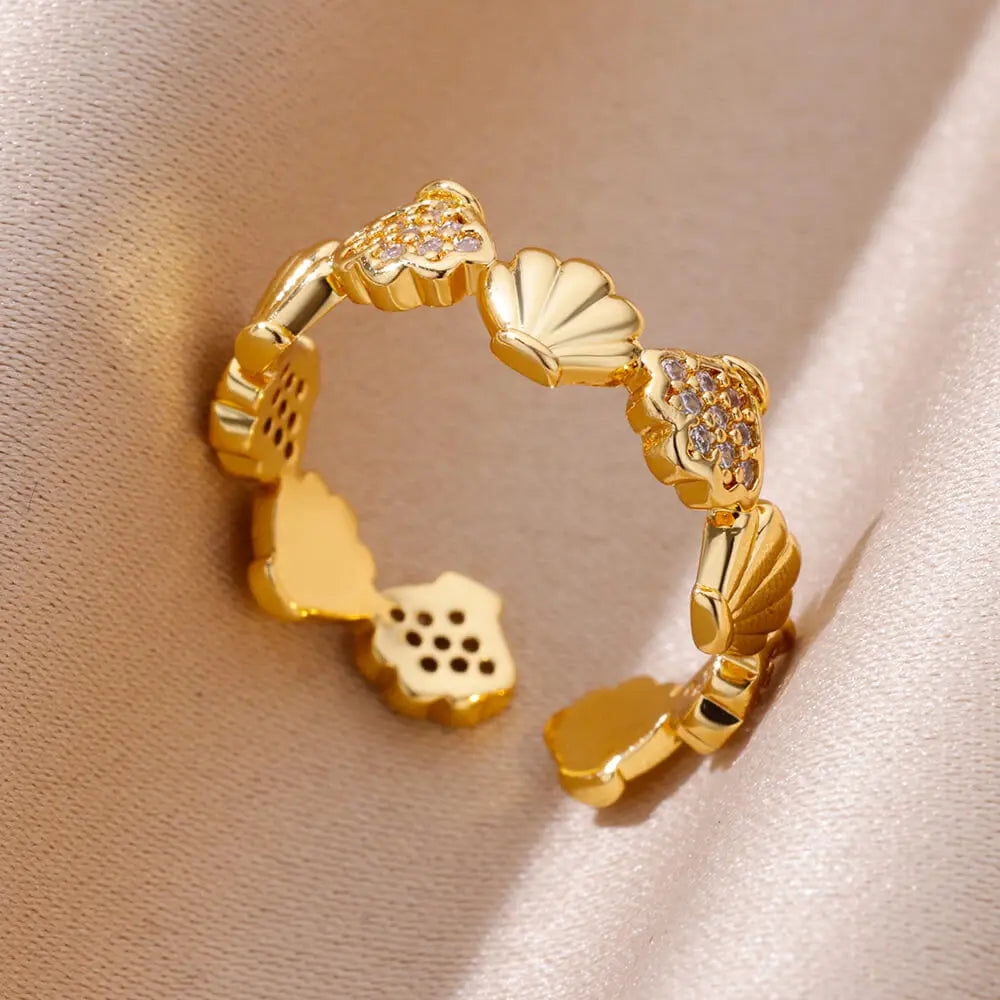 Gold Plated Starfish & Shell Pearl Rings for Women