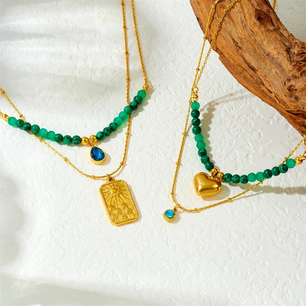 Stainless Steel Gold Multiple Pendant Necklace for  Women