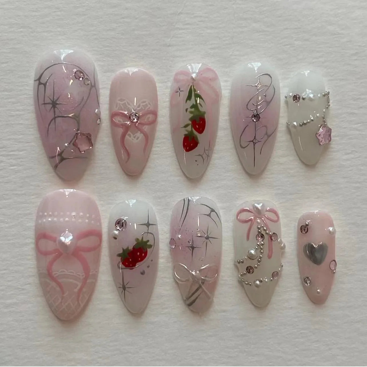 24Pcs Almond Long French False Nails