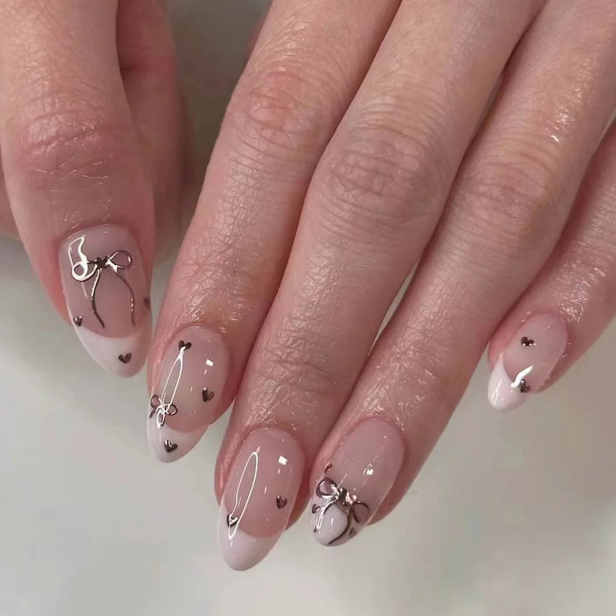 24Pcs Almond Long French False Nails