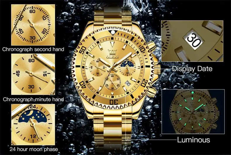 OLEVS Men's Watches Top Brand Original Waterproof Stainless Steel