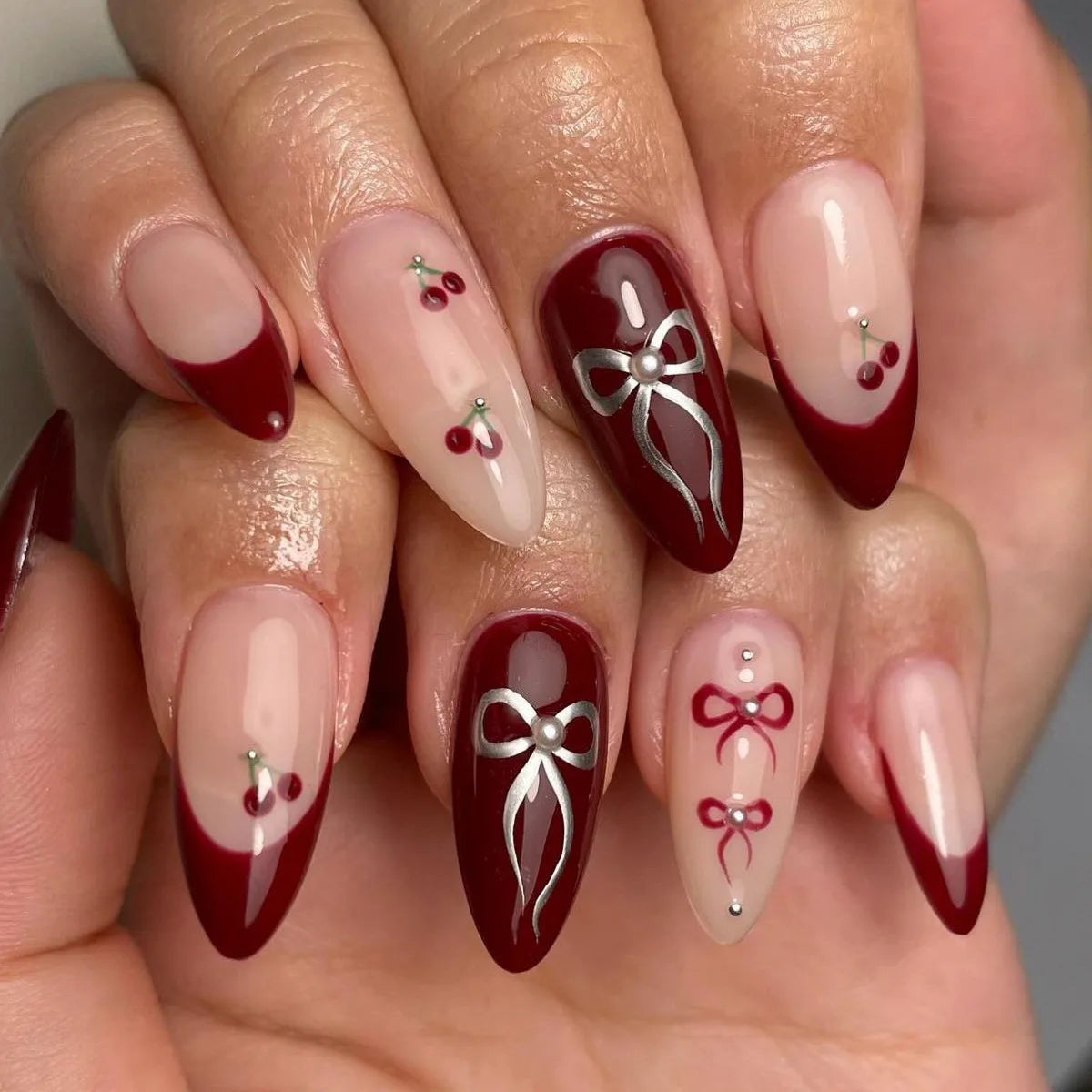 24Pcs Almond Long French False Nails