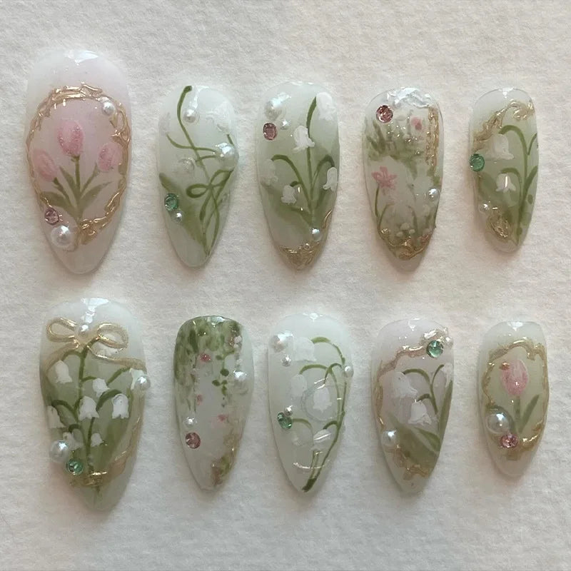 24Pcs Almond Long French False Nails