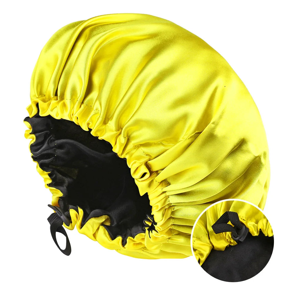 Silky Satin Bonnet Cap for Sleeping Large Double Layer Reversible Adjustable