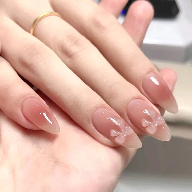 24Pcs Almond Long French False Nails