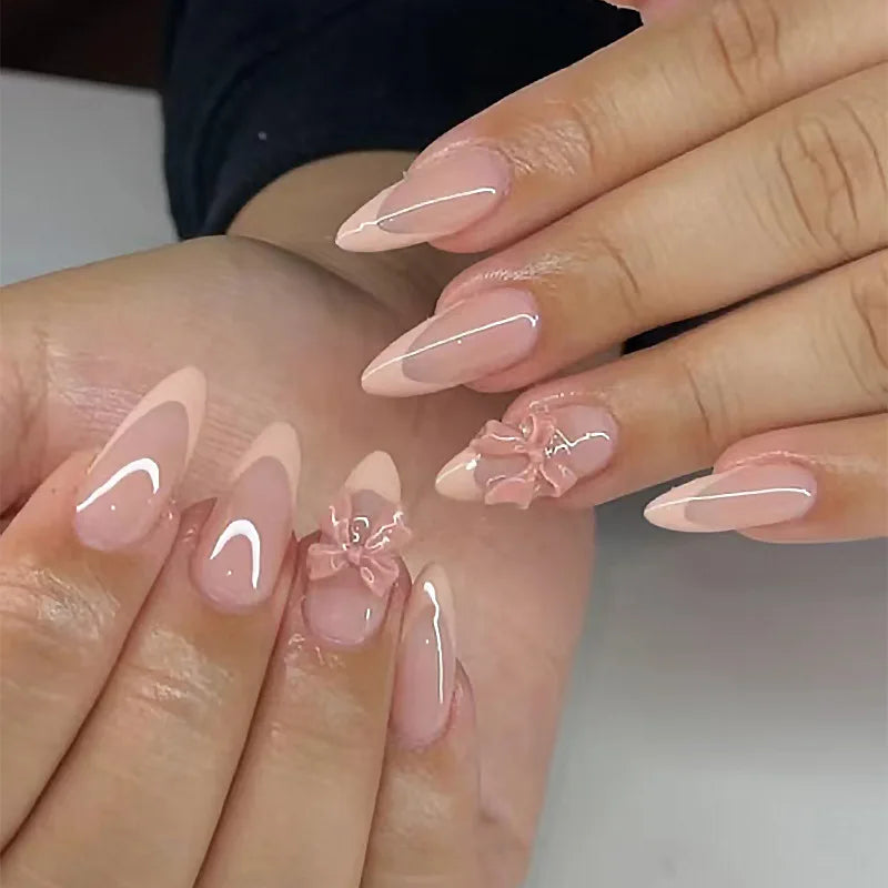 24Pcs Almond Long French False Nails