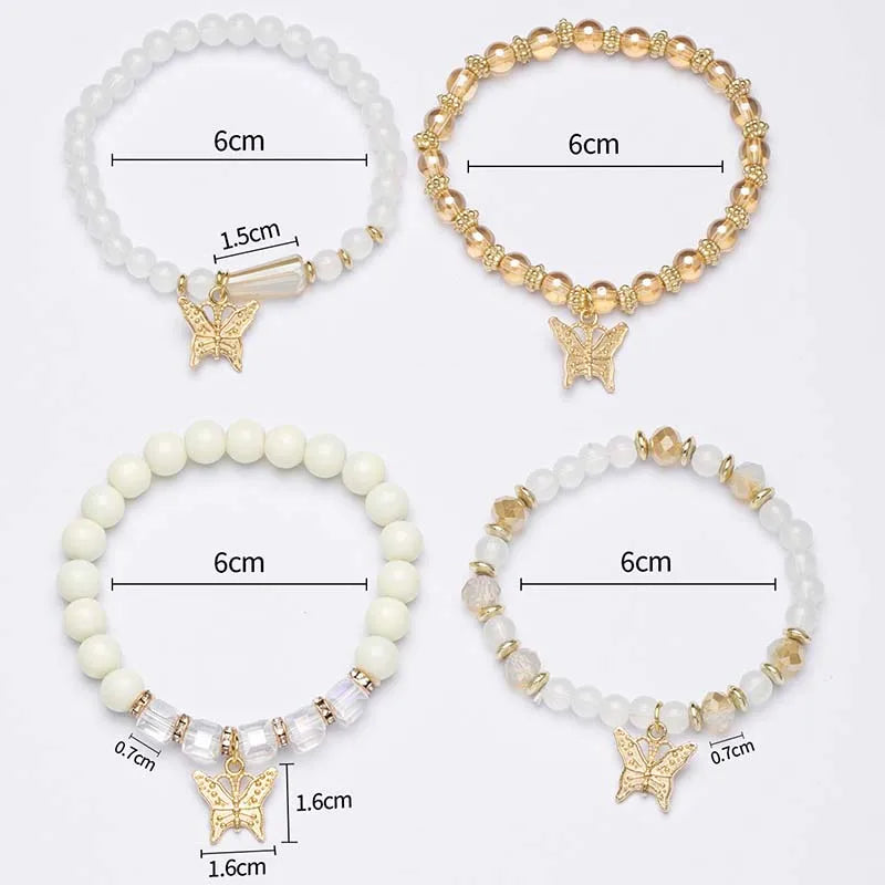 4Pcs Trendy Butterfly Elastic Beaded Bracelet Set For Women
