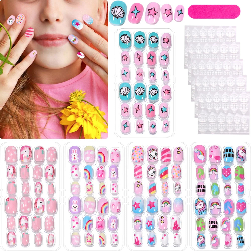 120 Children's Press on Kids Cartoon Acrylic Fake Nails