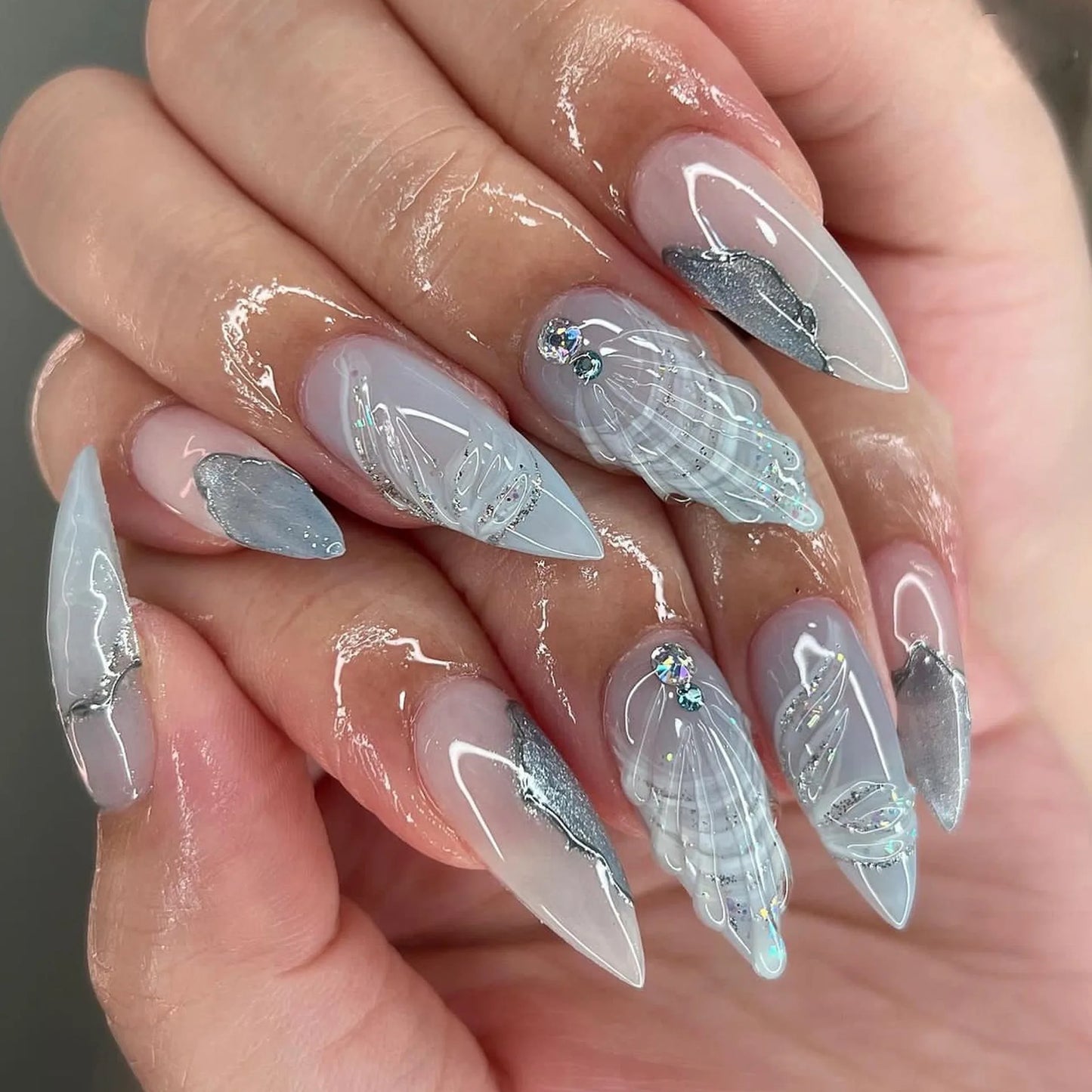 24Pcs Almond Long French False Nails