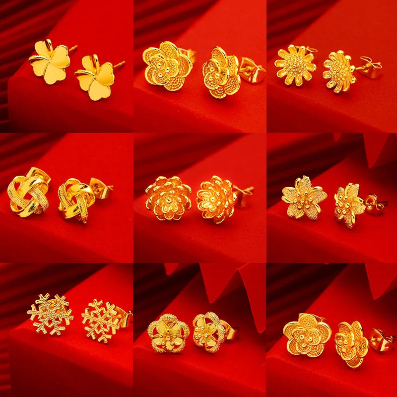 24K Gold Stud Earrings for Women