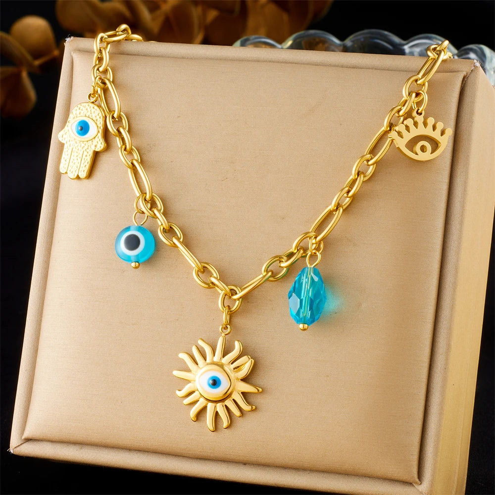Stainless Steel Gold Multiple Pendant Necklace for  Women