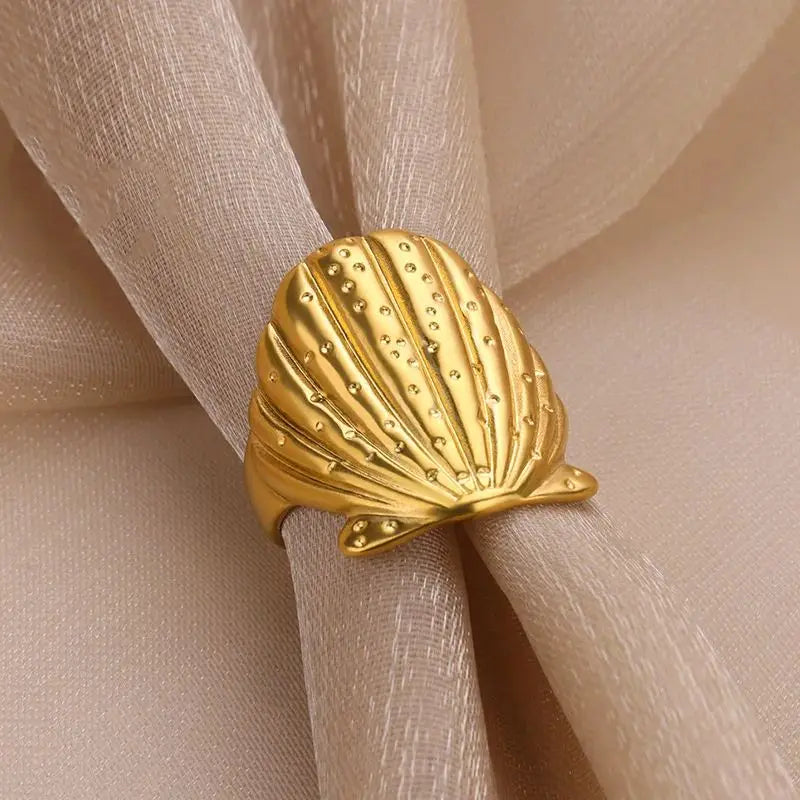 Gold Plated Starfish & Shell Pearl Rings for Women
