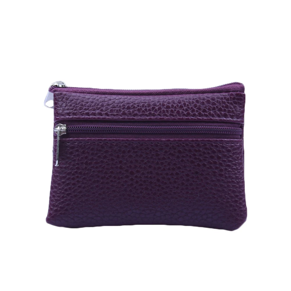 Mini PU Leather Coin Purse for Female with 2 Zippers