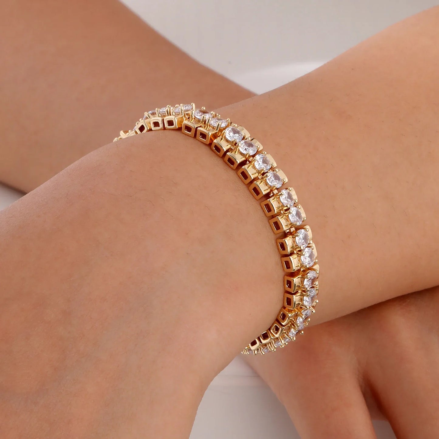 14K Gold Plated Cubic Zirconia Adjustable Bracelet Jewelry For Women
