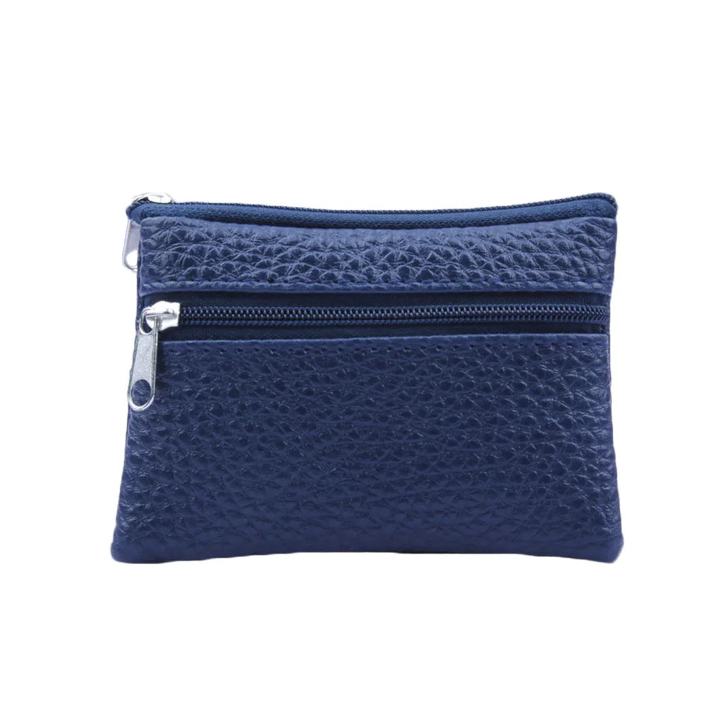 Mini PU Leather Coin Purse for Female with 2 Zippers