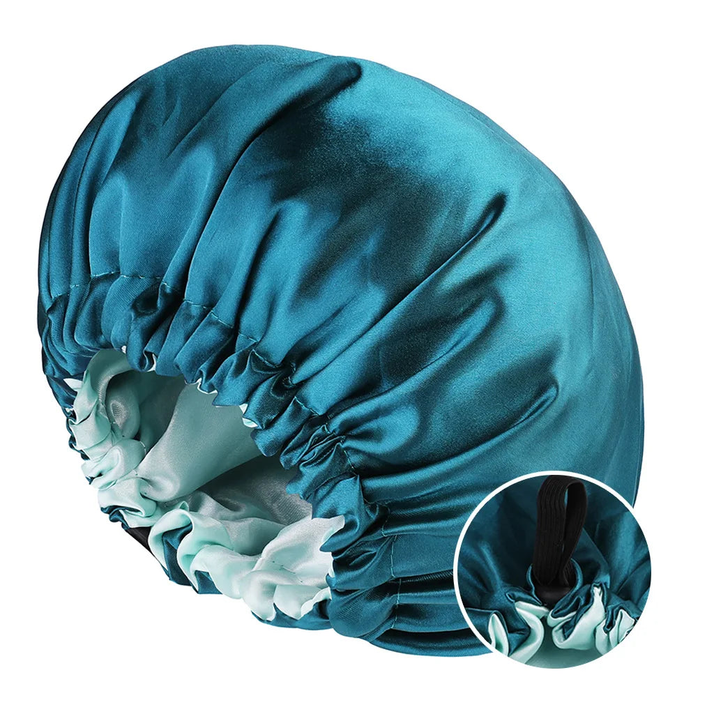 Silky Satin Bonnet Cap for Sleeping Large Double Layer Reversible Adjustable