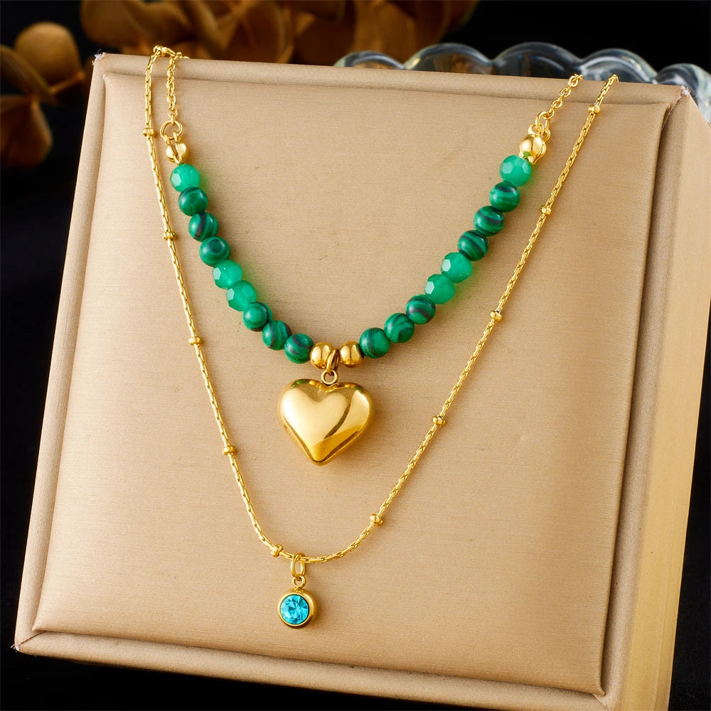 Stainless Steel Gold Multiple Pendant Necklace for  Women