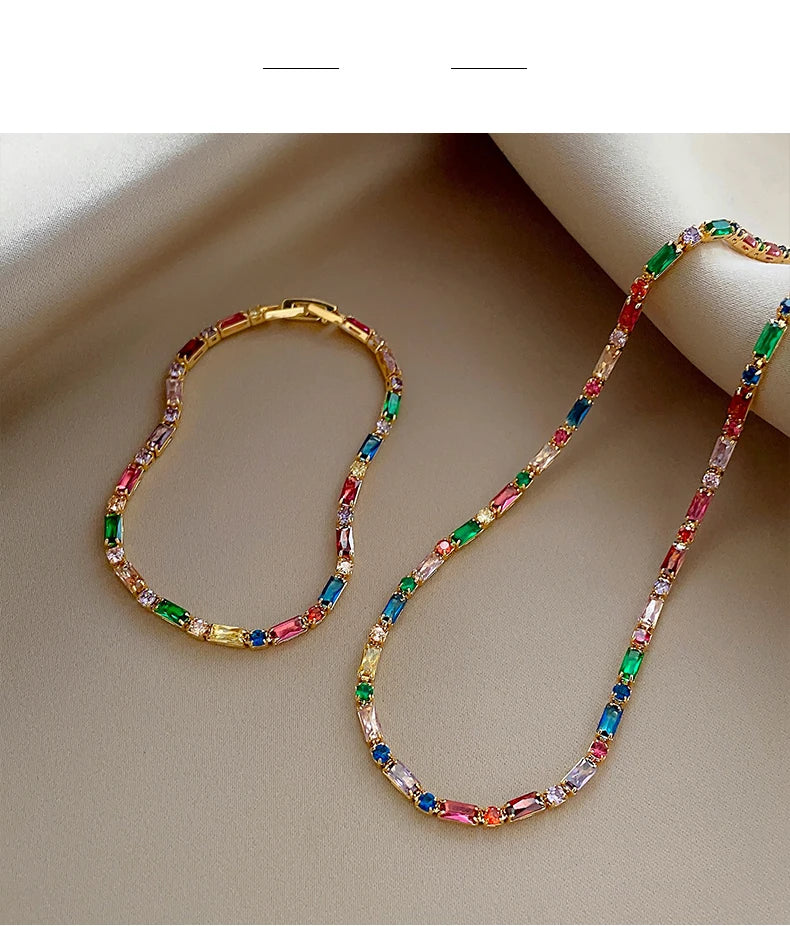 Colorful Zircon Necklace & Bracelet Jewelry for Women