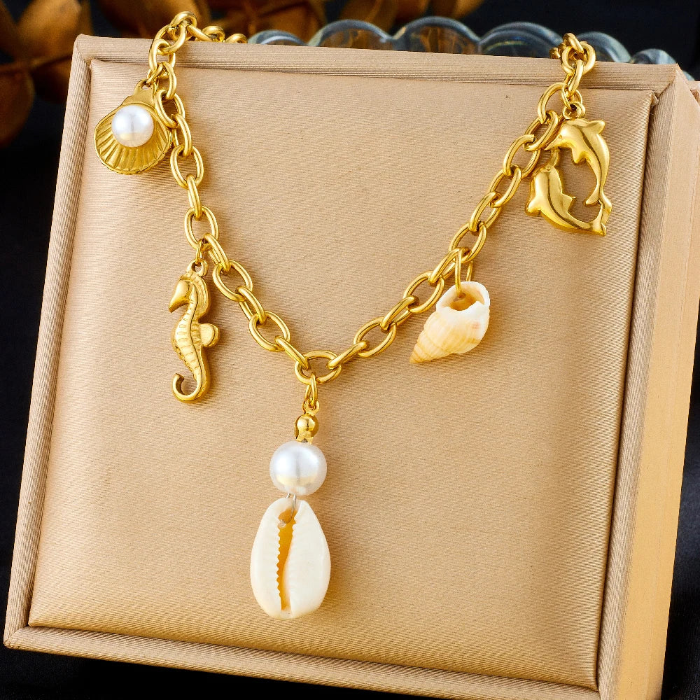 Stainless Steel Gold Multiple Pendant Necklace for  Women