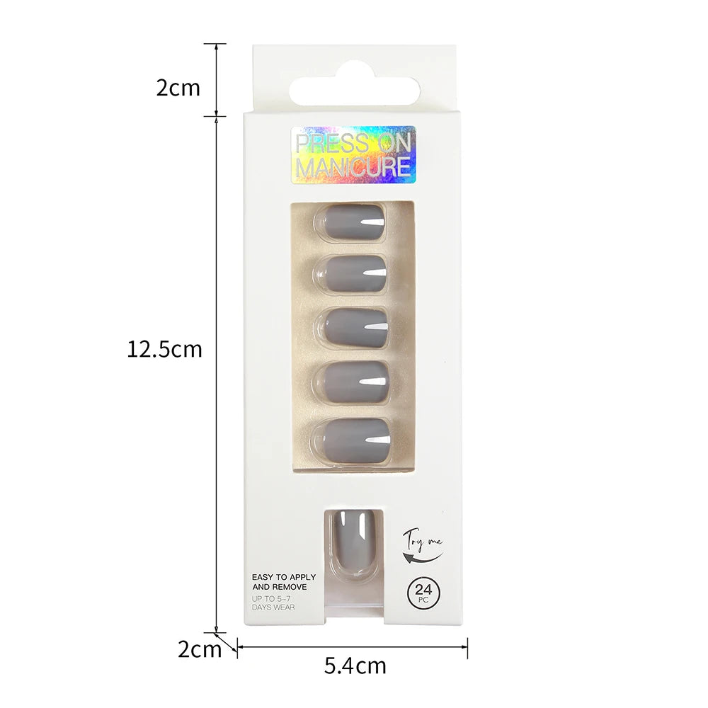 Short Full Press on 24 Pcs False Nails Set Stick on Nails