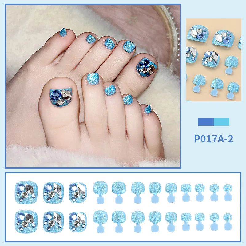 24 PCS Designed Fake Press On Short Toenails with Decorations Accessories