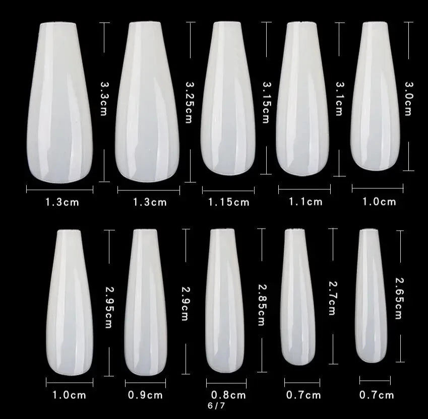 600/500pcs False Press On Nails Coffin Tips 10 Sizes