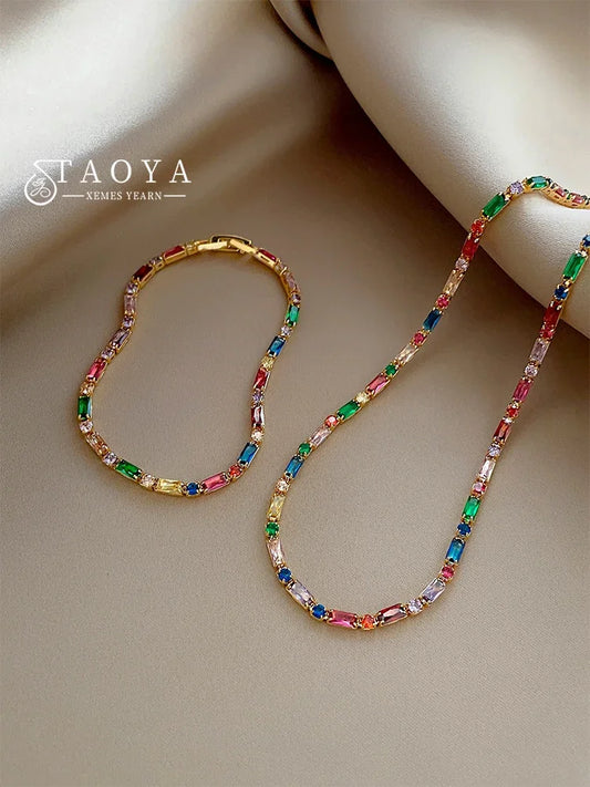 Colorful Zircon Necklace & Bracelet Jewelry for Women