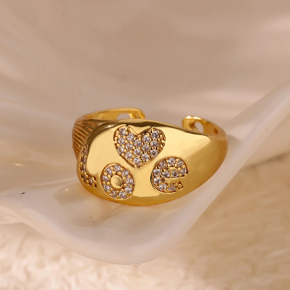 Geometric Zircon Chunky Adjustable Gold Plated Rings for Women