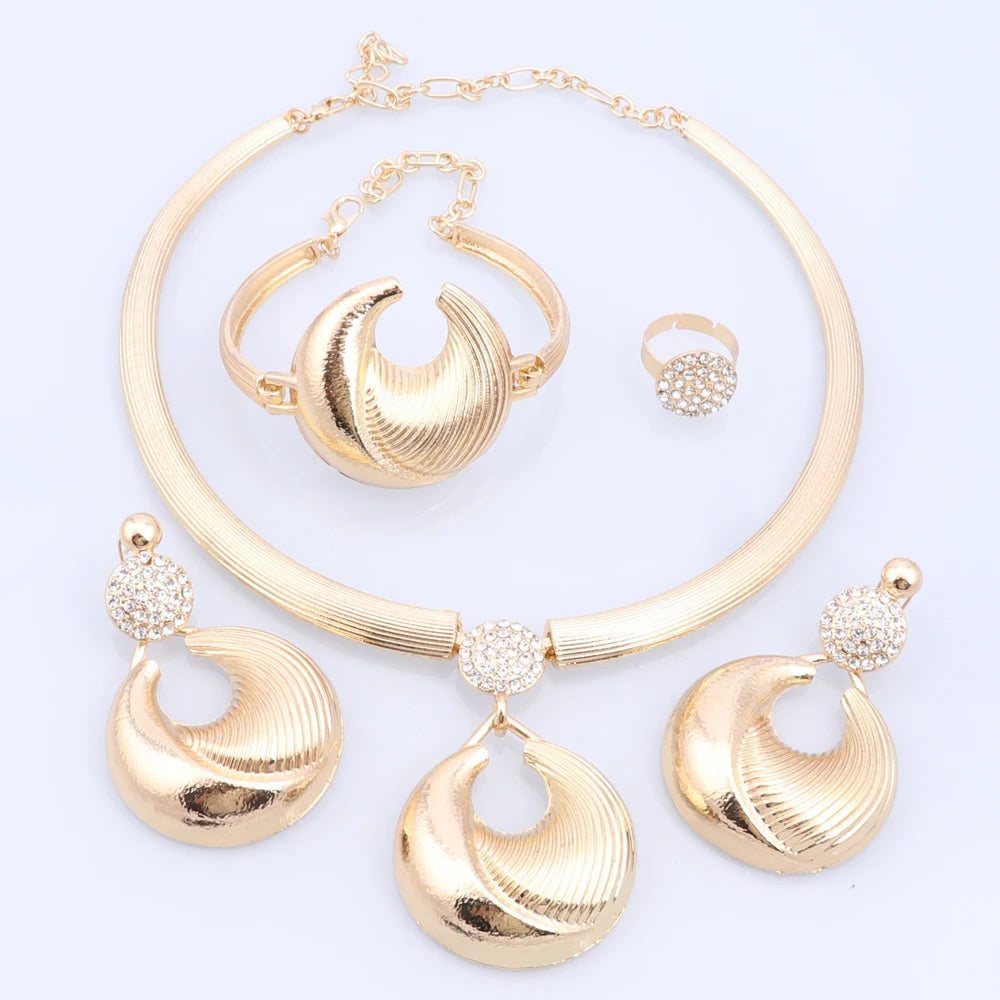 Dubai Silver Plated Jewelry Set For Women Necklace Earrings Bracelet And Ring Set