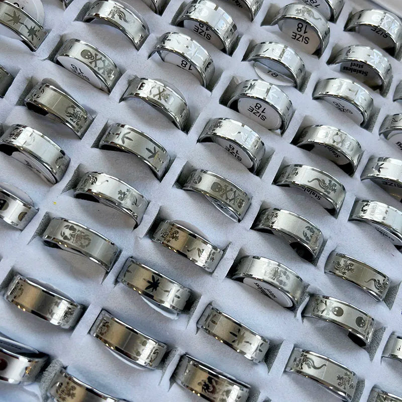 10Pcs Stainless Steel Mixed Pattern/Style Rings For Men/Women
