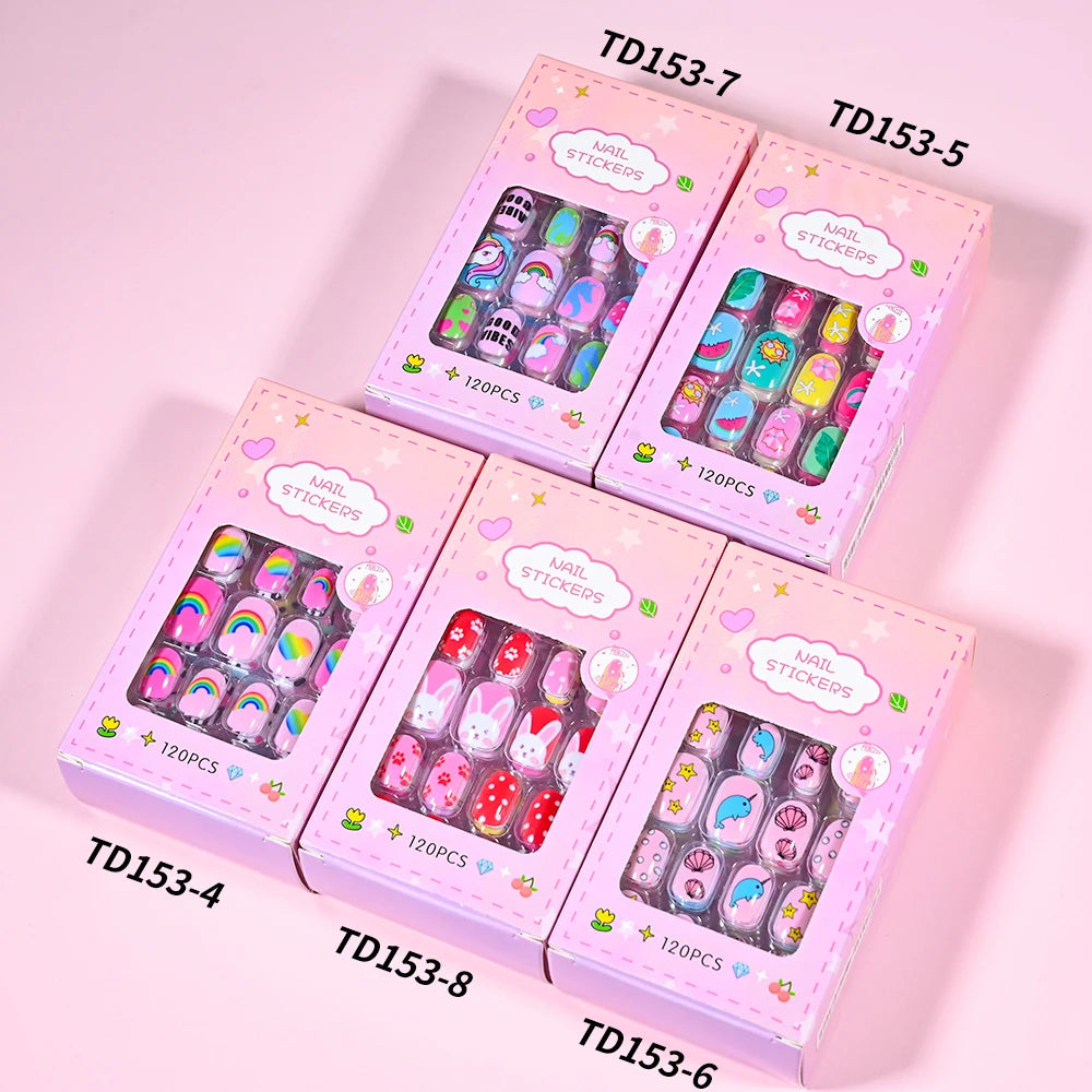 120 Children's Press on Kids Cartoon Acrylic Fake Nails