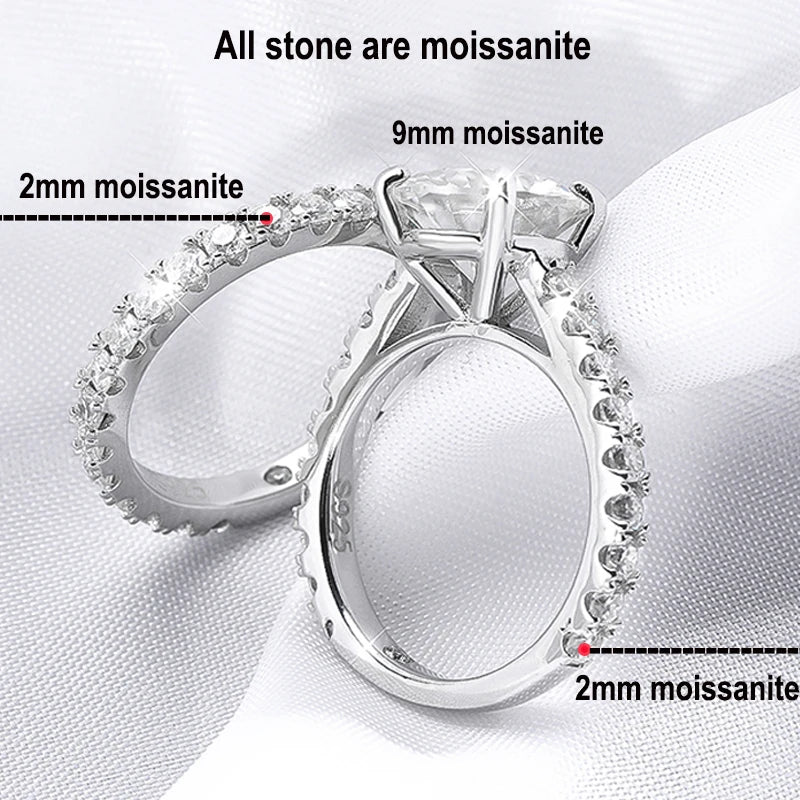 Moissanite Rings for Women Sparkly Luxury Wedding Diamond Band 925 Sterling Silver