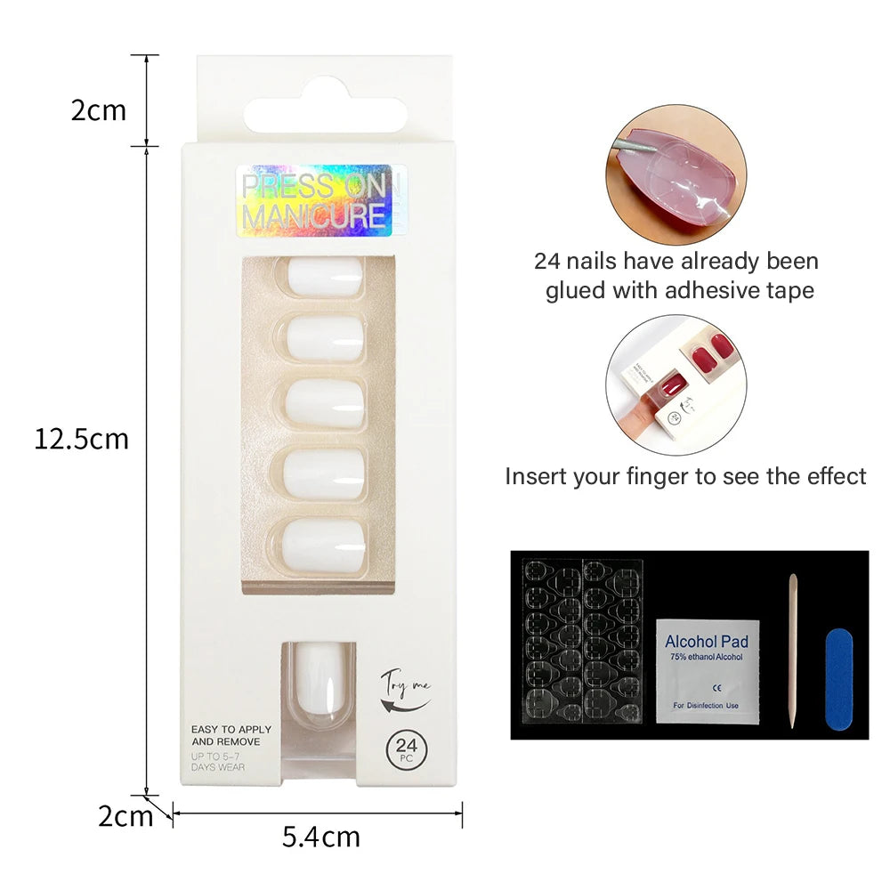 Short Full Press on 24 Pcs False Nails Set Stick on Nails