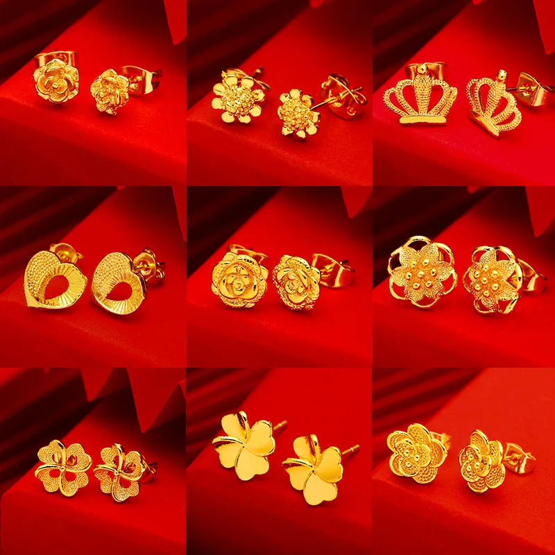 24K Gold Stud Earrings for Women