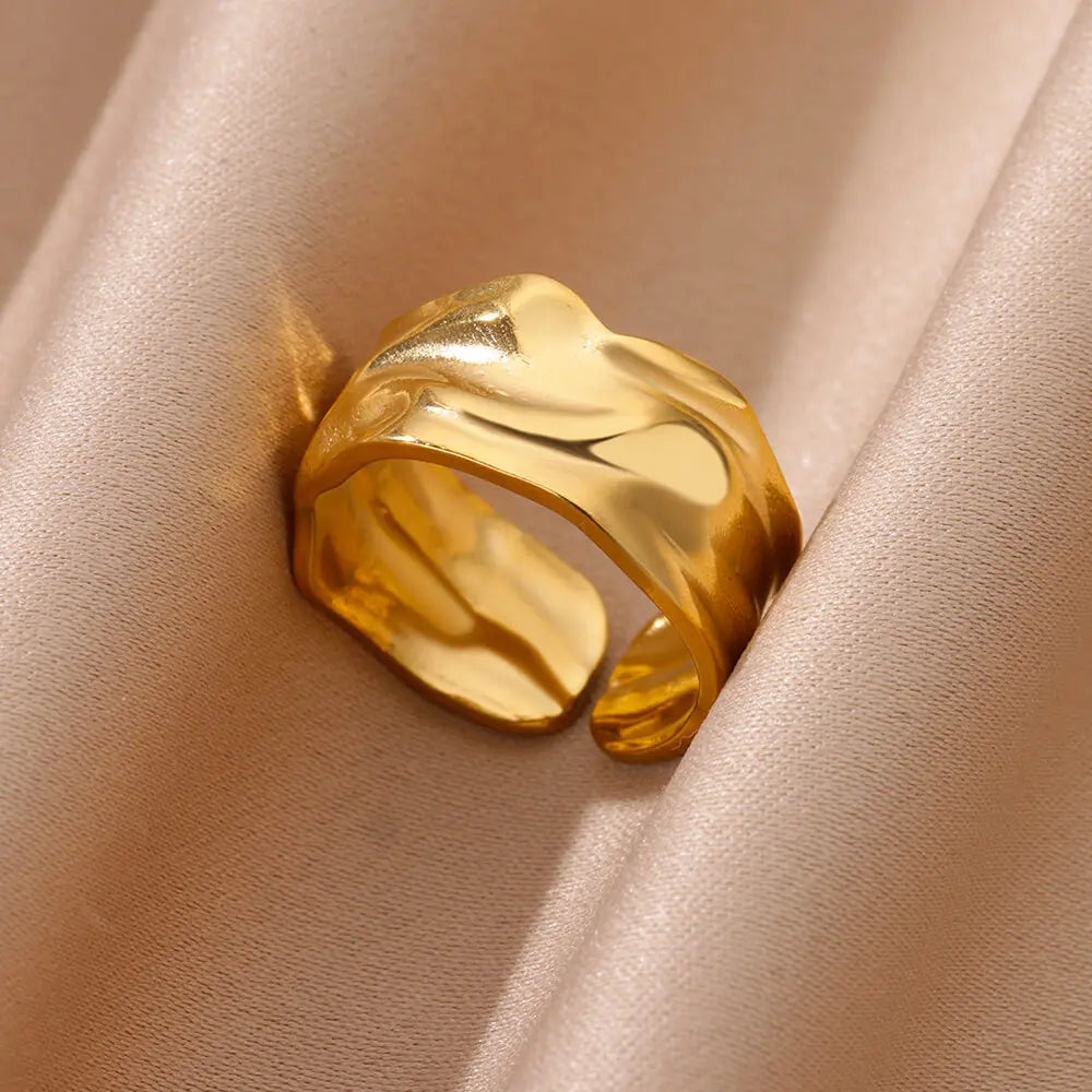 Irregular Gold Geometric Chunky Opening Rings for Women