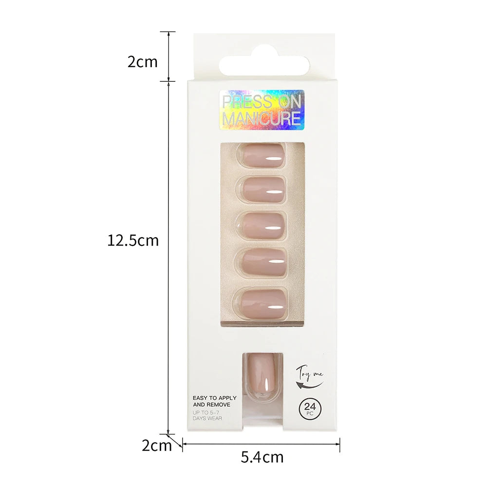 Short Full Press on 24 Pcs False Nails Set Stick on Nails