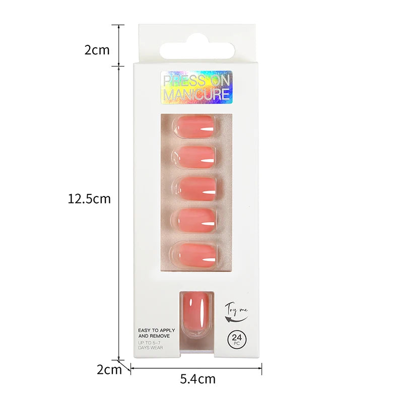Short Full Press on 24 Pcs False Nails Set Stick on Nails