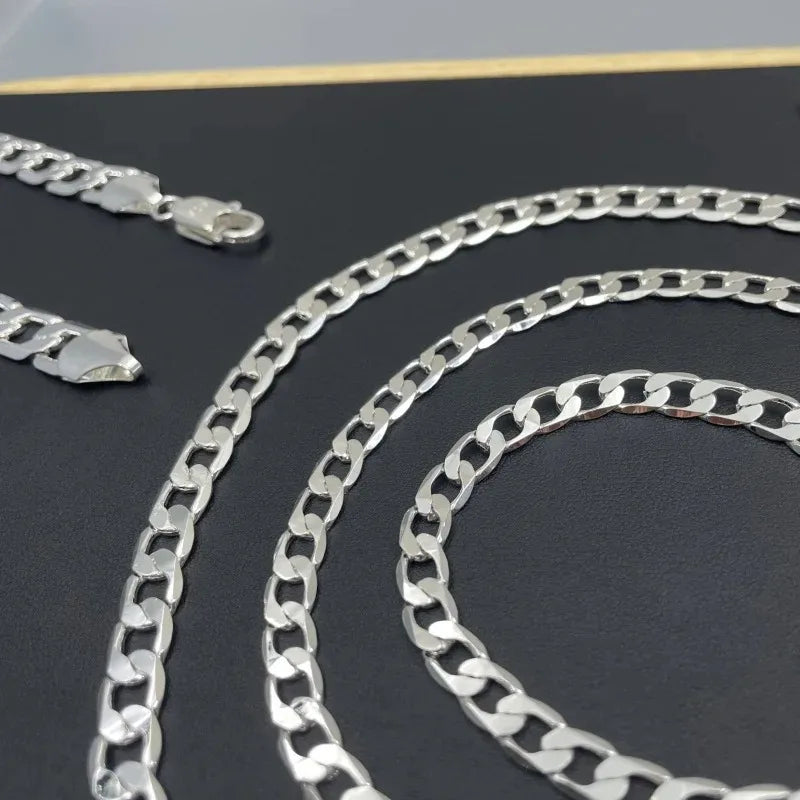 925 Sterling Long Silver Necklace with Clasp for Men & Women
