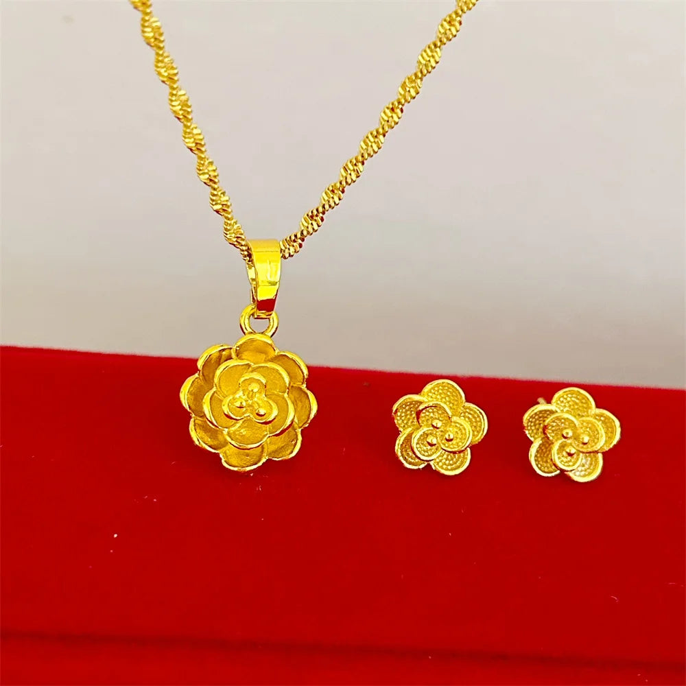 Gold Color Jewelry Sets for Women Earrings & Necklace