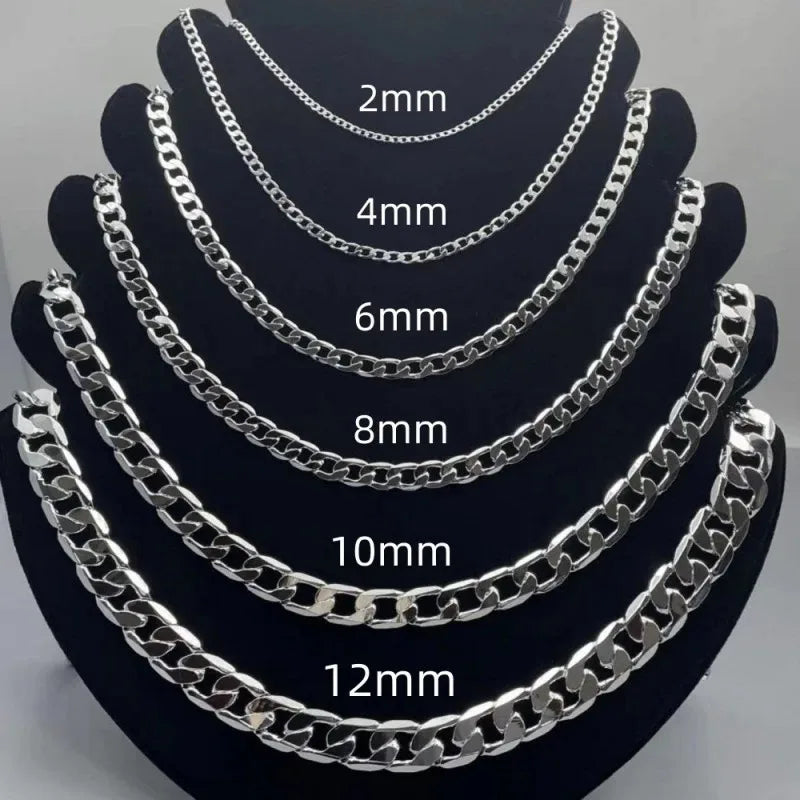 925 Sterling Long Silver Necklace with Clasp for Men & Women