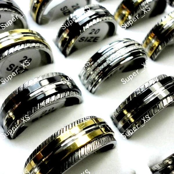 10Pcs Stainless Steel Mixed Pattern/Style Rings For Men/Women