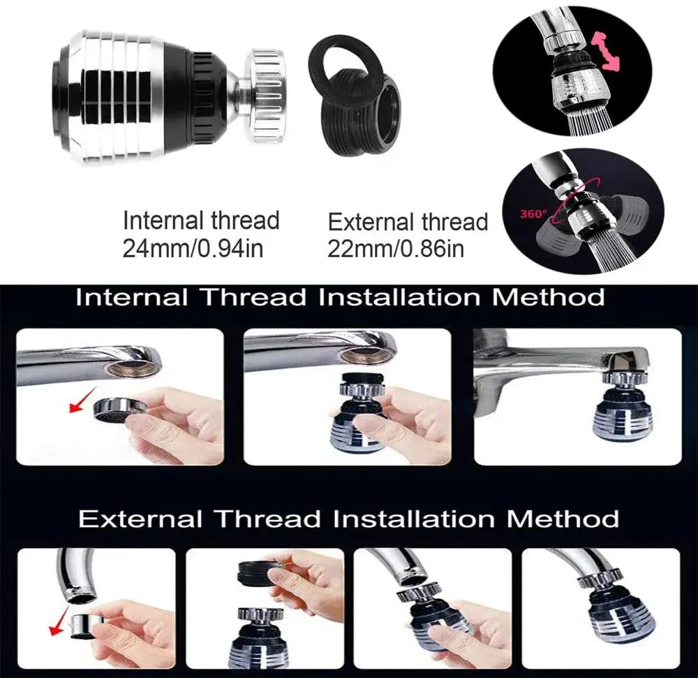 Kitchen Gadgets 2 Modes 360 Rotatable Bubbler High Pressure Water Faucet Extender