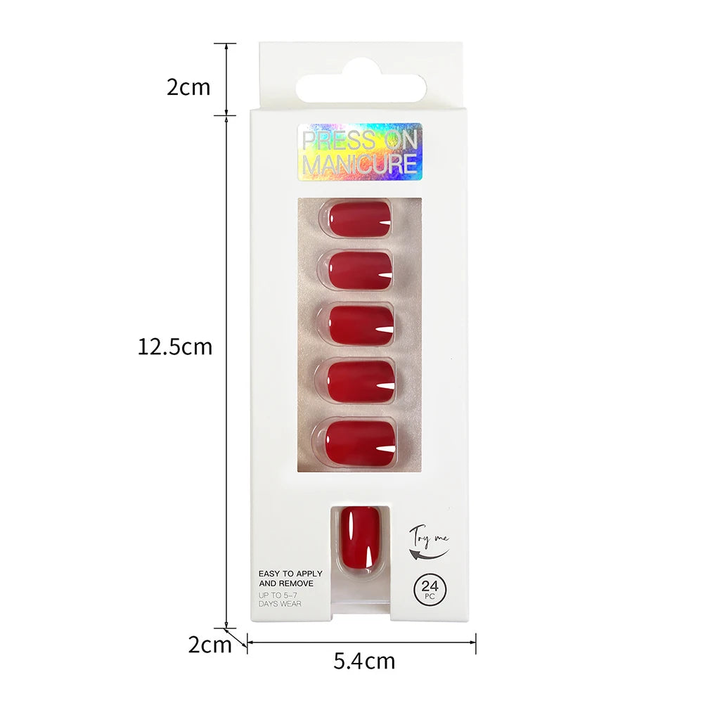 Short Full Press on 24 Pcs False Nails Set Stick on Nails