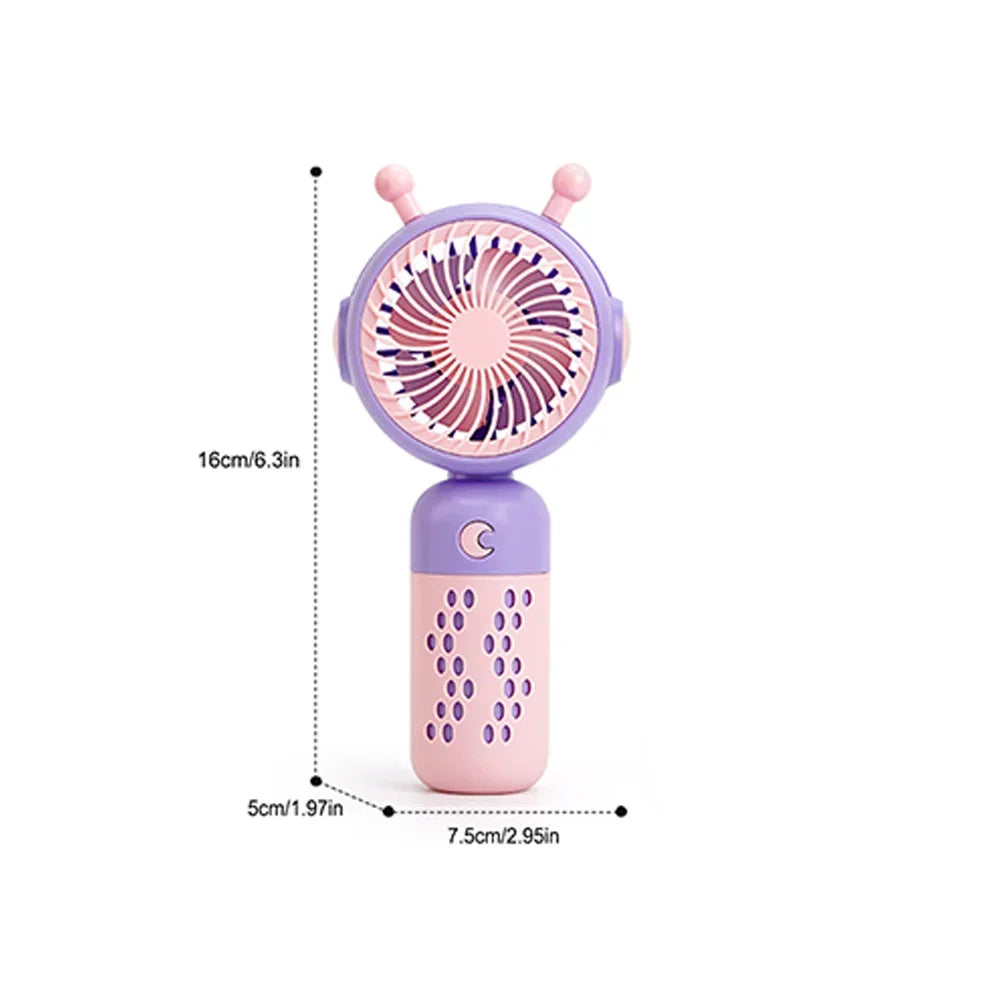 Portable & Rotatable Handheld Cartoon Mini Fan with Lights, USB Rechargeable