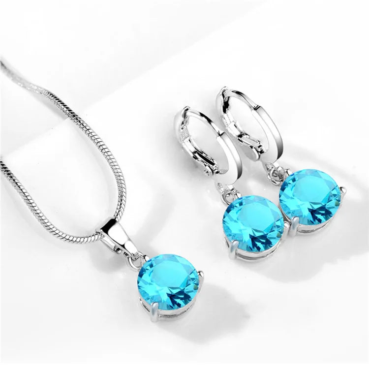 925 Sterling Silver Trendy Crystal Jewelry Set for Women